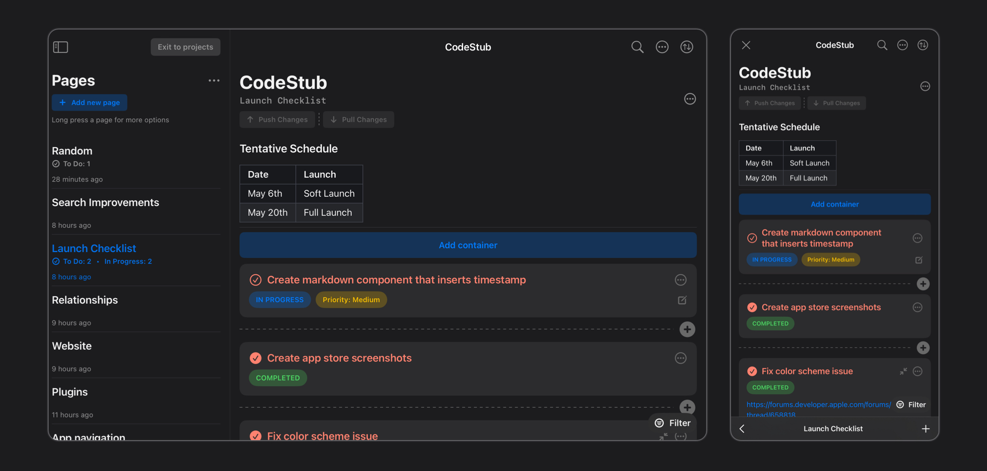 CodeStub mobile app showing screencaptures on iPad and iPhone showing productivity across multiple devices