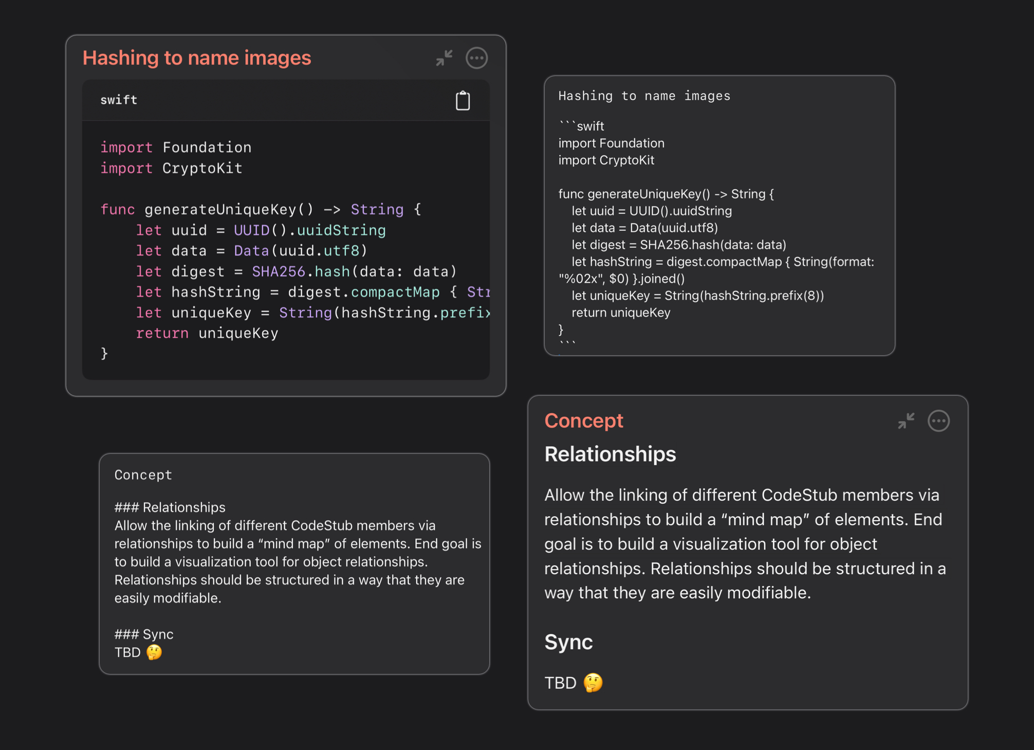 CodeStub mobile app showing a container populated with notes to illustrate the ease of adding notes to projects.