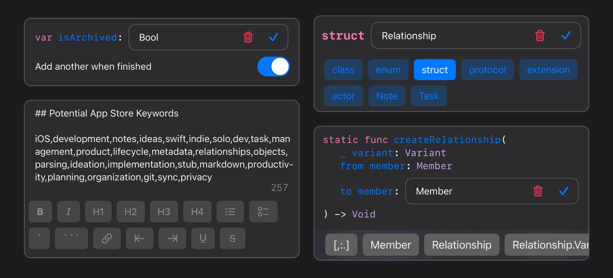 CodeStub mobile app showing keyboard and autocomplete to illustrate that CodeStub is optimized for quick text entry