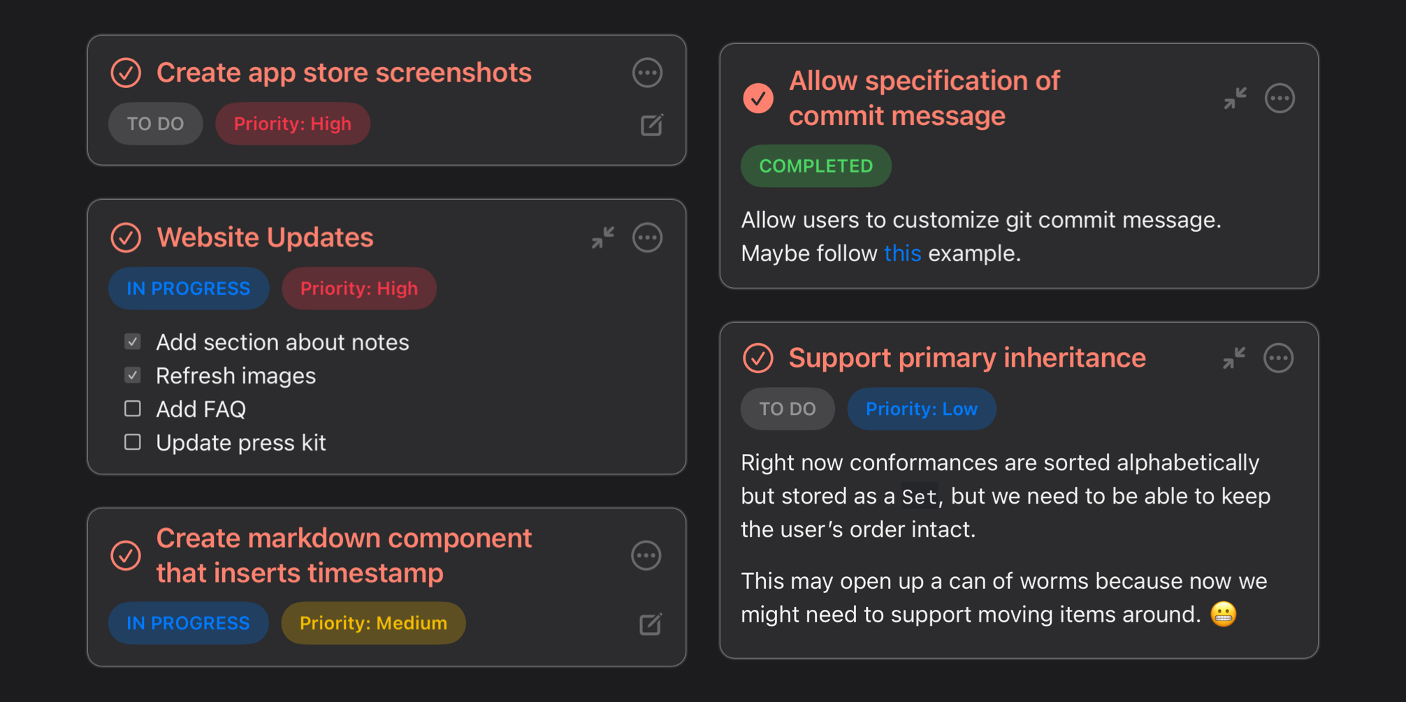 CodeStub mobile app showing a container populated with taasks to illustrate the ease of managing tasks in projects.